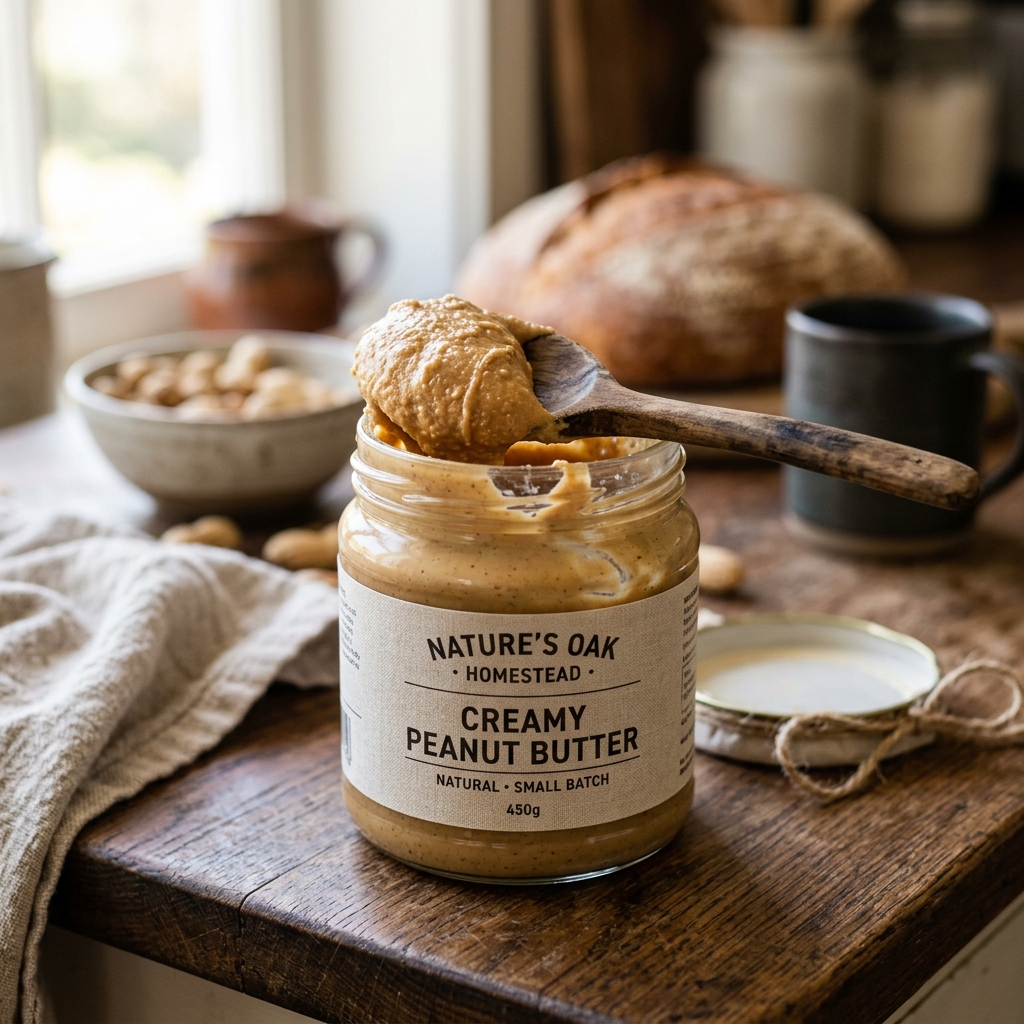 Spoonful of peanut butter being weighed on kitchen scale